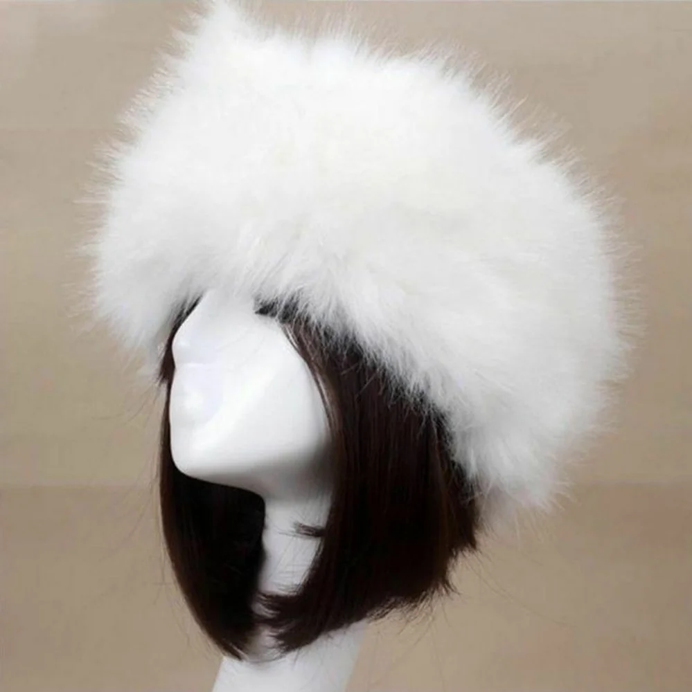 Off-White Faux Fox Fur Headband Fluffy Winter Ear Warmer OS